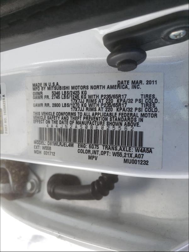 2011 MITSUBISHI ENDEAVOR L 4A4JN2AS0BE025562