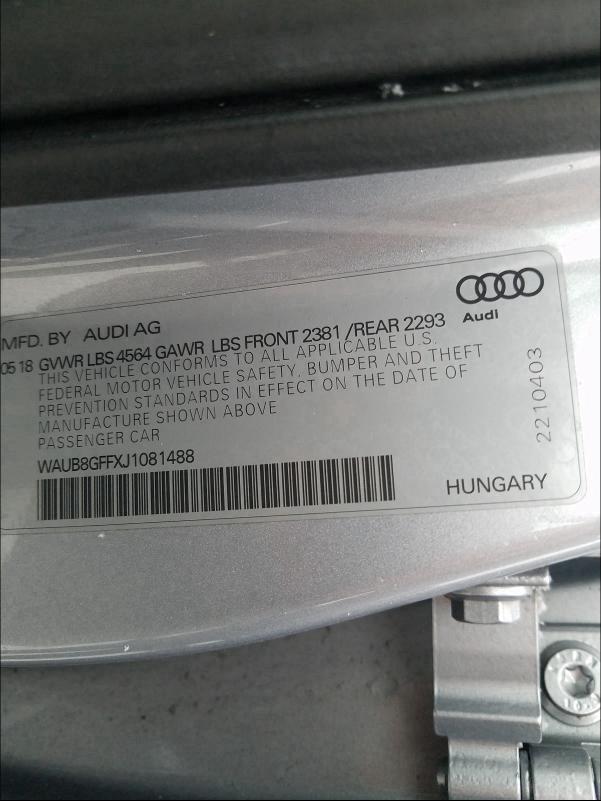 2018 AUDI A3 PREMIUM WAUB8GFFXJ1081488