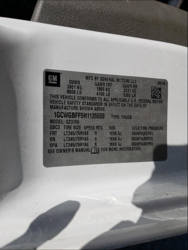 2017 CHEVROLET EXPRESS G2 1GCWGBFF5H1126650