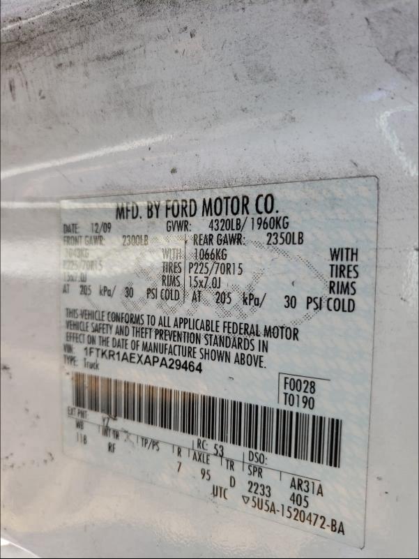 2010 FORD RANGER 1FTKR1AEXAPA29464