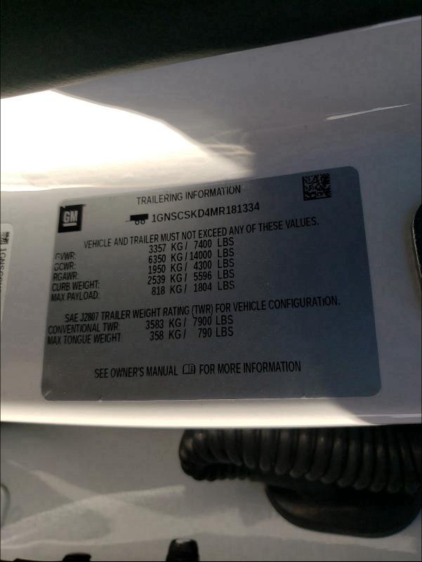 2021 CHEVROLET TAHOE C150 1GNSCSKD4MR181334