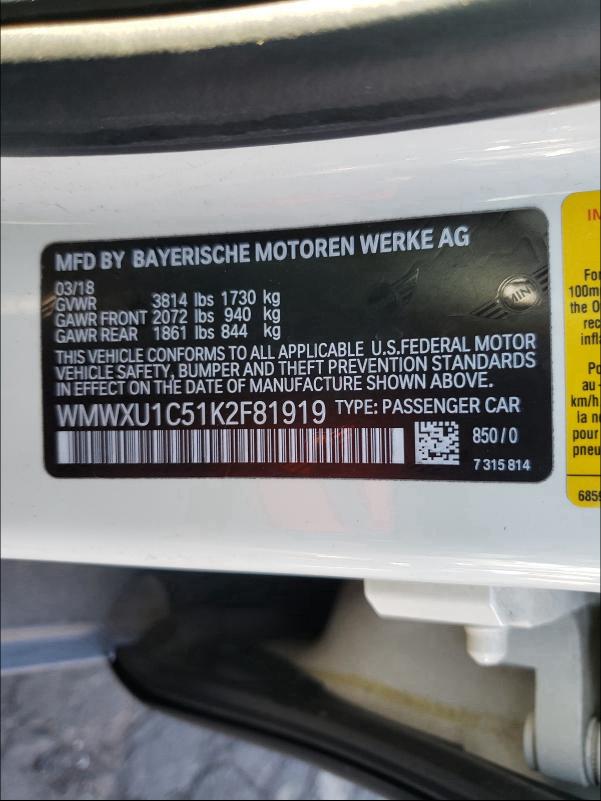 2019 MINI COOPER - WMWXU1C51K2F81919