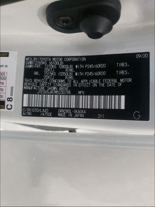 2021 TOYOTA 4RUNNER NI JTEDU5JR7M5230798