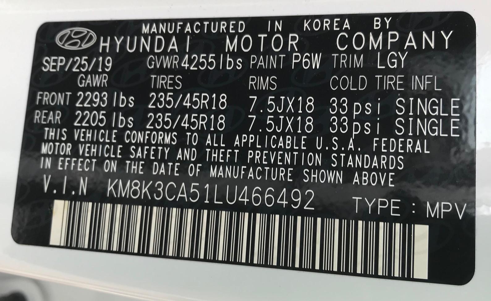KM8K3CA51LU466492 2020 Hyundai Kona Limit 1.6L