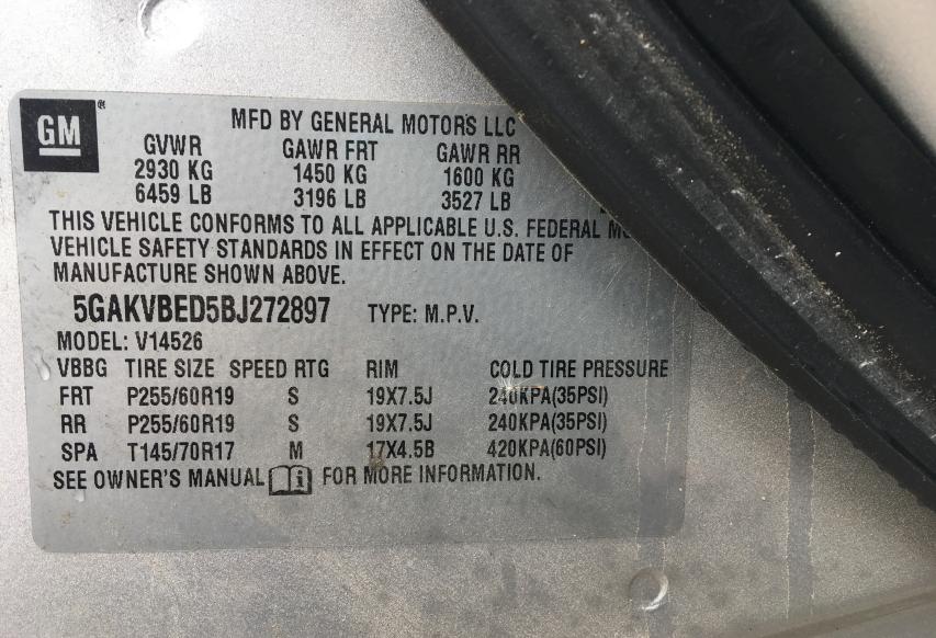 2011 BUICK ENCLAVE CX 5GAKVBED5BJ272897