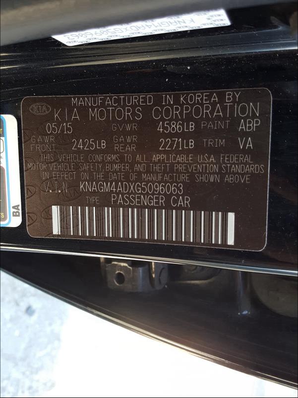 2016 KIA OPTIMA HYB KNAGM4ADXG5096063