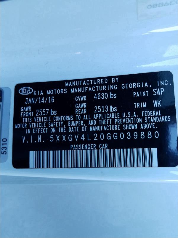 2016 KIA OPTIMA SXL 5XXGV4L20GG039880