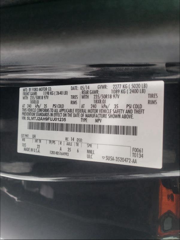 2015 LINCOLN MKC 5LMTJ2AH9FUJ01235