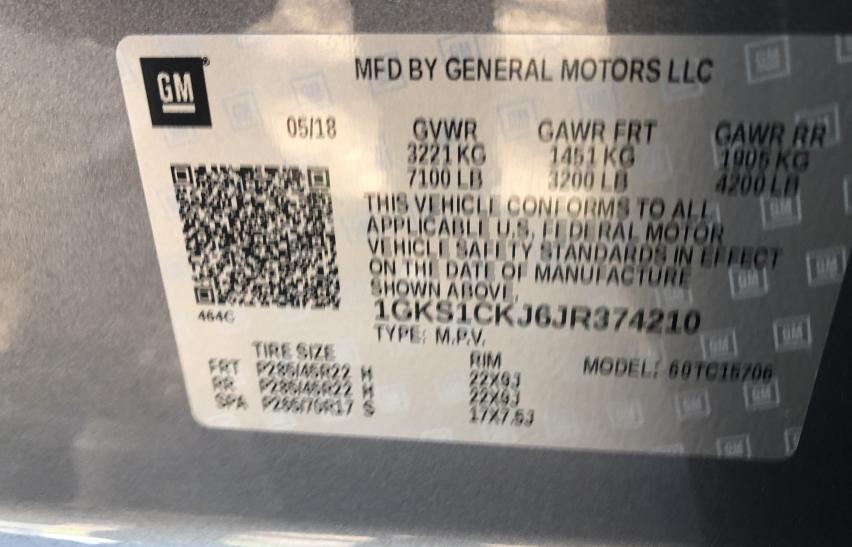 2018 GMC YUKON DENA 1GKS1CKJ6JR374210