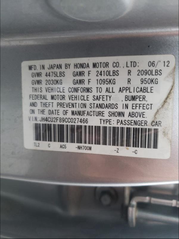 2012 ACURA TSX SE JH4CU2F89CC027466