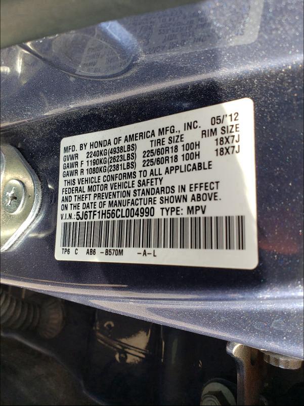 2012 HONDA CROSSTOUR 5J6TF1H56CL004990