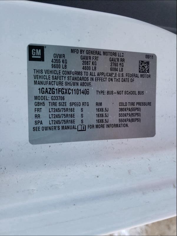 2012 CHEVROLET EXPRESS G3 1GAZG1FGXC1101406
