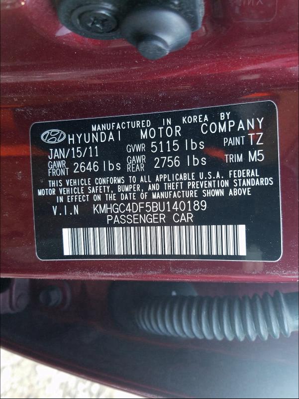 2011 HYUNDAI GENESIS 4. KMHGC4DF5BU140189