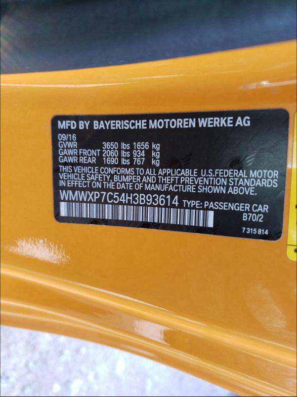 2017 MINI COOPER S WMWXP7C54H3B93614