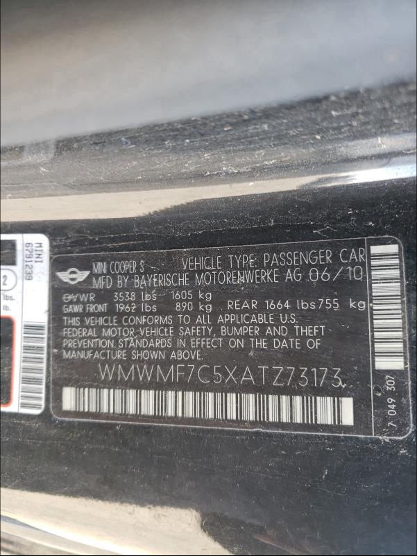 2010 MINI COOPER S WMWMF7C5XATZ73173