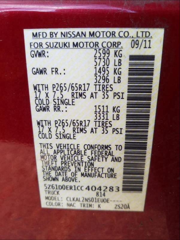2012 SUZUKI EQUATOR SP 5Z61D0ER1CC404283