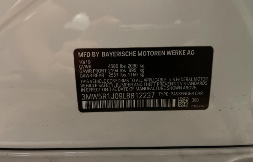 2020 BMW 330I 3MW5R1J09L8B12237