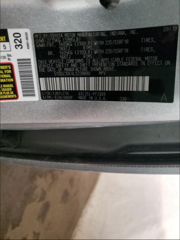 2020 TOYOTA SIENNA LIM 5TDDZ3DC4LS239890