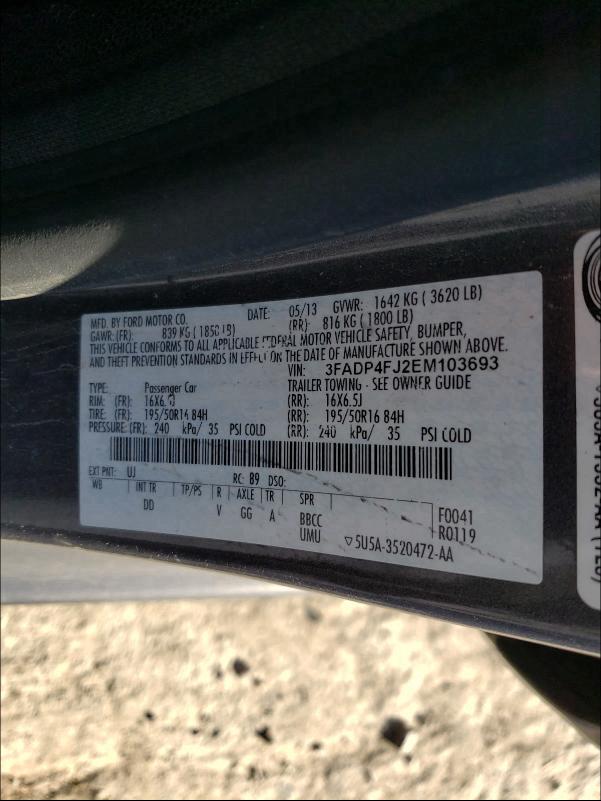 2014 FORD FIESTA TIT 3FADP4FJ2EM103693