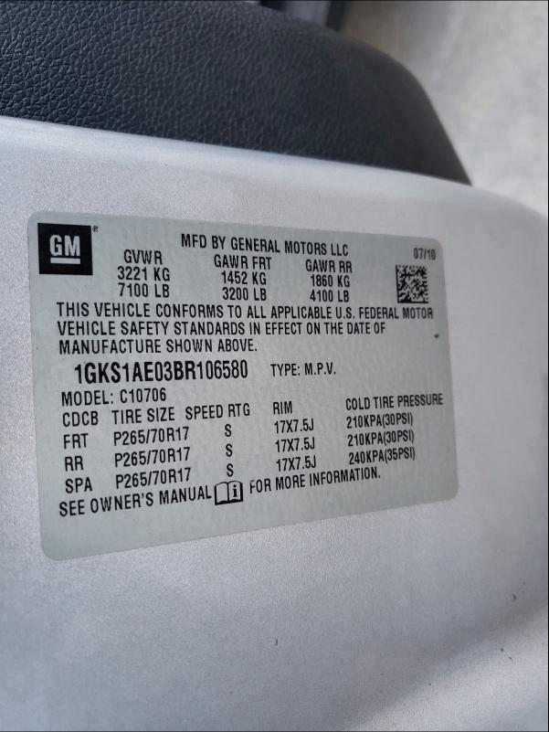 2011 GMC YUKON SLE 1GKS1AE03BR106580