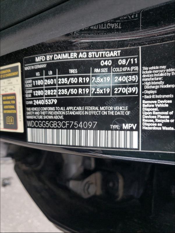 2012 MERCEDES-BENZ GLK 350 WDCGG5GB3CF754097