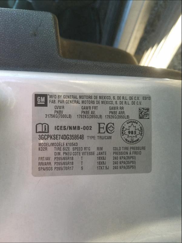 2013 CHEVROLET SILVERADO - 3GCPKSE74DG358648