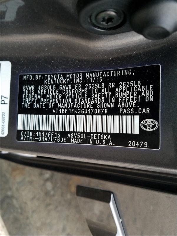 2016 TOYOTA CAMRY 4T1BF1FK3GU170678