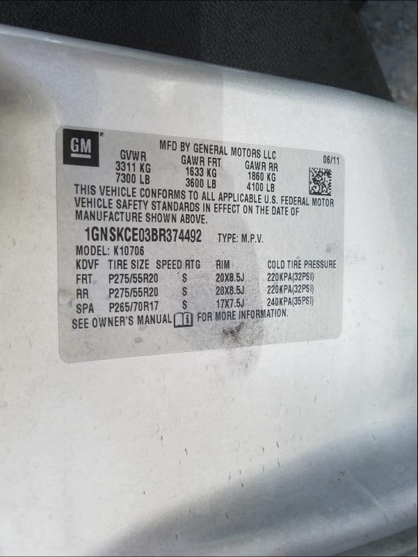 2011 CHEVROLET TAHOE K150 1GNSKCE03BR374492