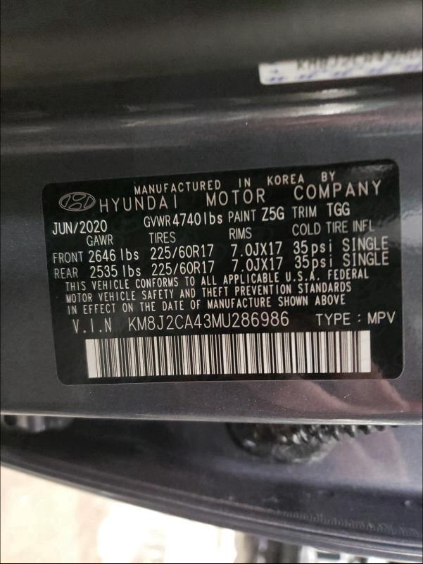 2021 HYUNDAI TUCSON SE KM8J2CA43MU286986