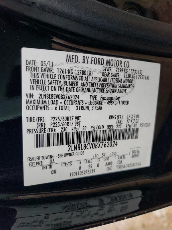 2011 LINCOLN TOWN CAR S 2LNBL8CV0BX762024