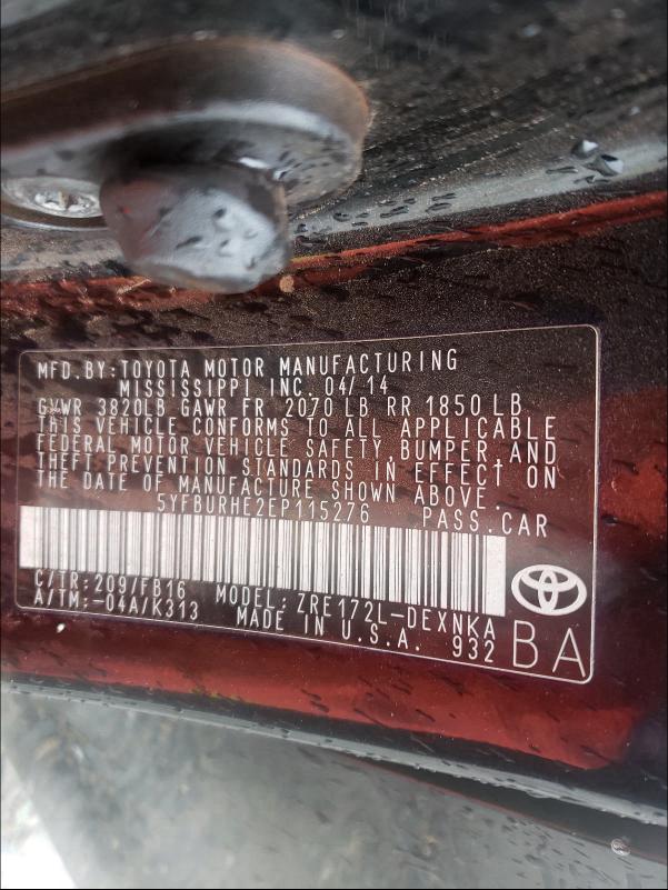 2014 TOYOTA COROLLA L - 5YFBURHE2EP115276