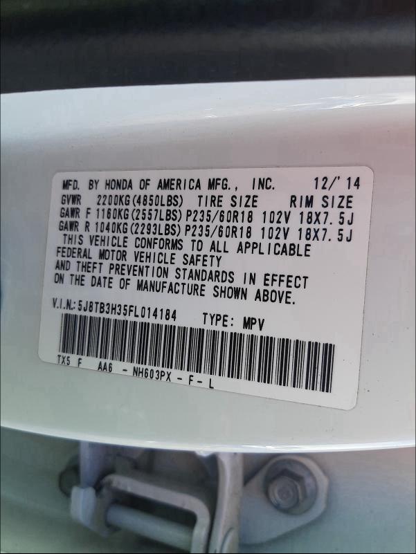 2015 ACURA RDX 5J8TB3H35FL014184