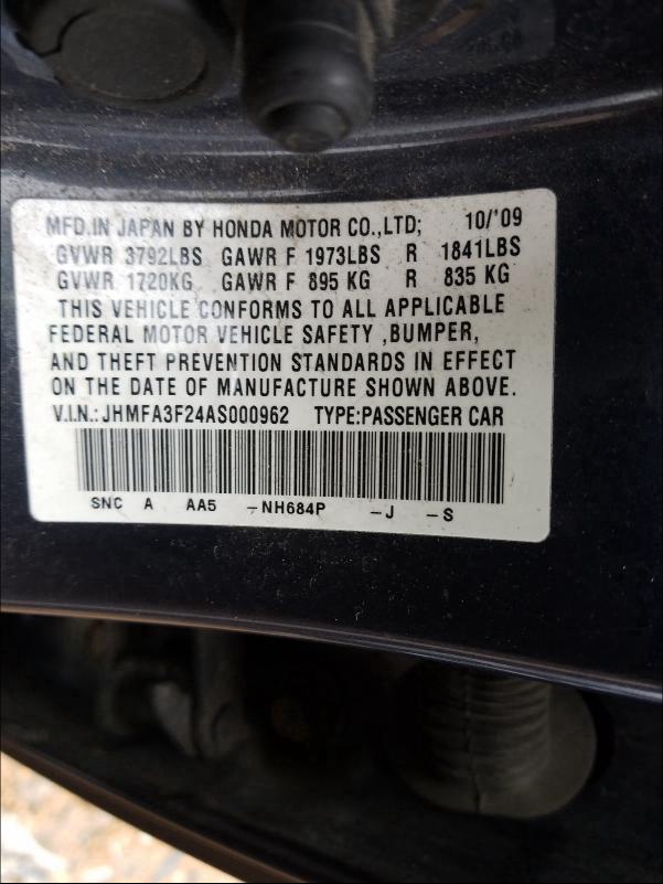 2010 HONDA CIVIC HYBR JHMFA3F24AS000962