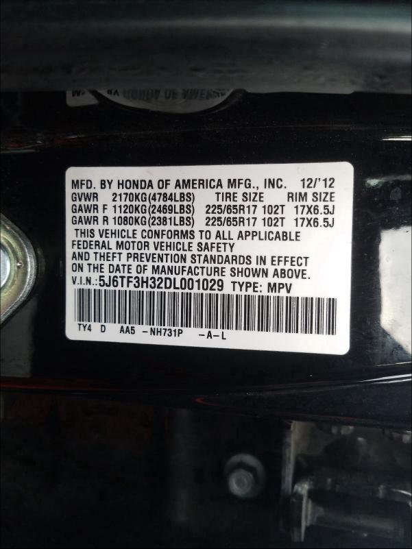 2013 HONDA CROSSTOUR 5J6TF3H32DL001029
