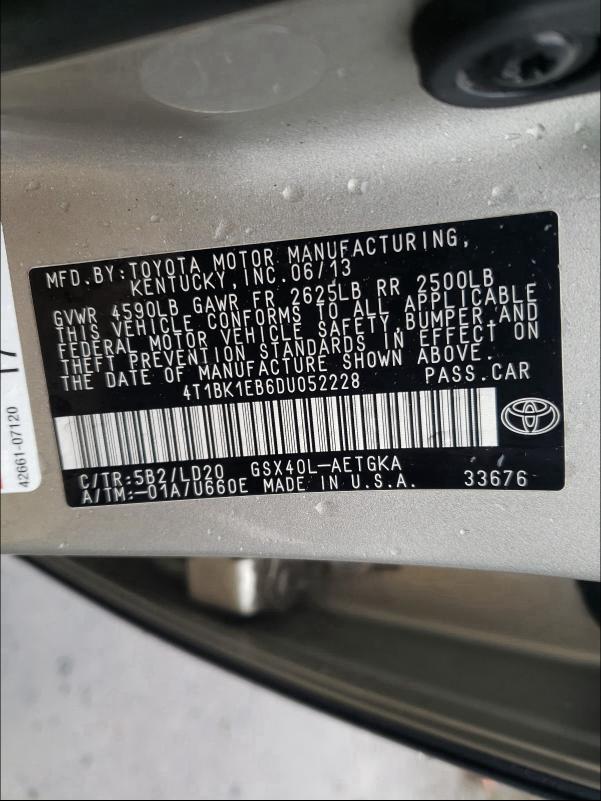 2013 TOYOTA AVALON BAS 4T1BK1EB6DU052228
