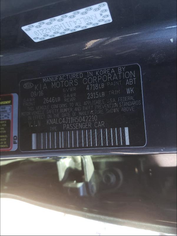 2017 KIA CADENZA PR KNALC4J11H5042210