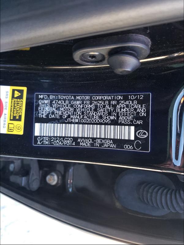 2013 LEXUS ES 300H JTHBW1GG2D2009095