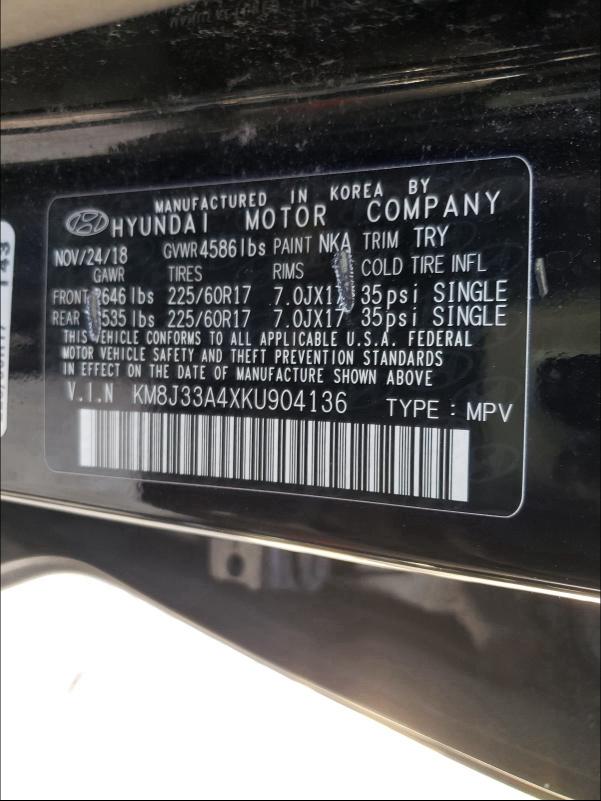 2019 HYUNDAI TUCSON KM8J33A4XKU904136