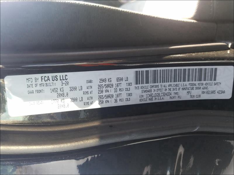 2020 DODGE DURANGO GT 1C4RDJDG9LC324334