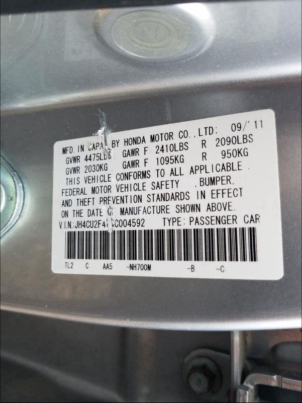 2012 ACURA TSX JH4CU2F42CC004592