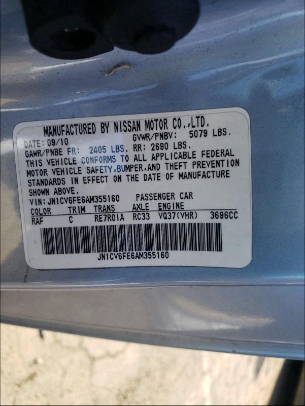 2010 INFINITI G37 BASE - JN1CV6FE6AM355160