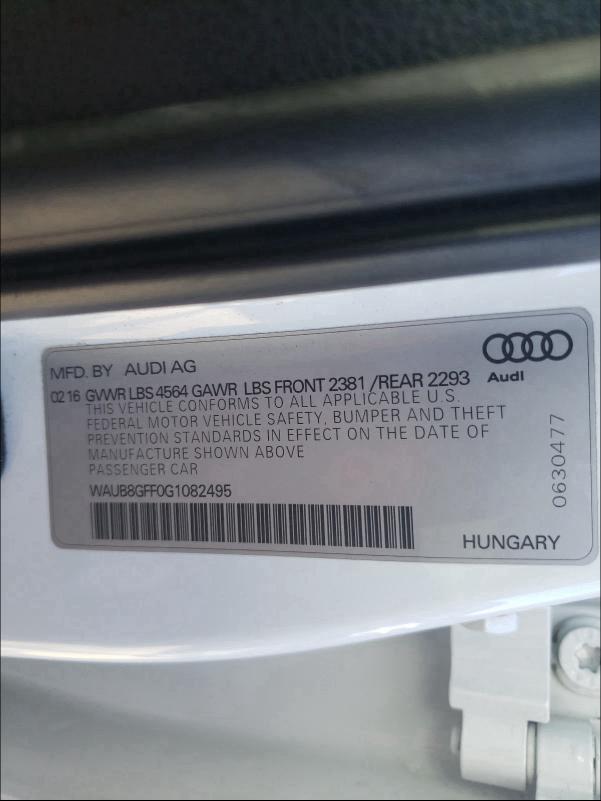 2016 AUDI A3 PREMIUM WAUB8GFF0G1082495