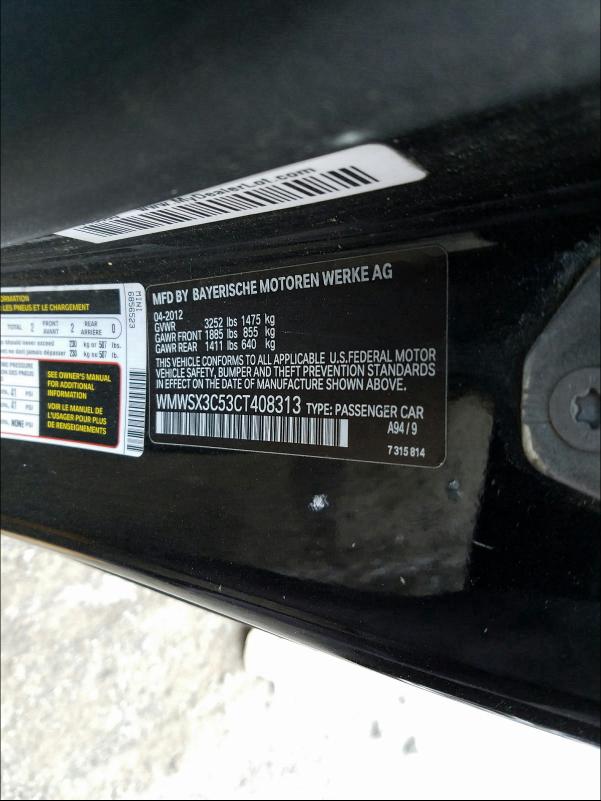 2012 MINI COOPER COU WMWSX3C53CT408313
