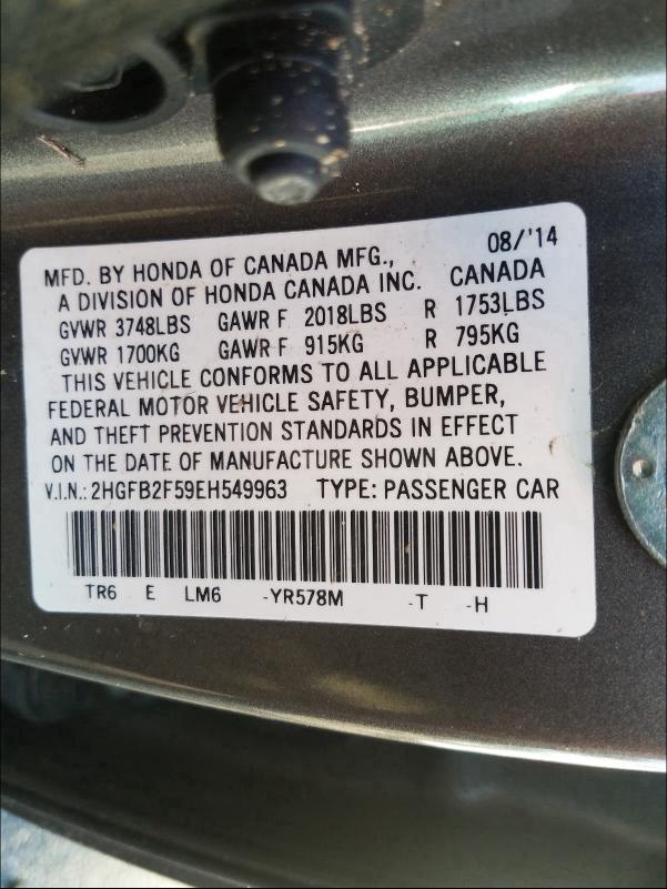 2014 HONDA CIVIC LX - 2HGFB2F59EH549963