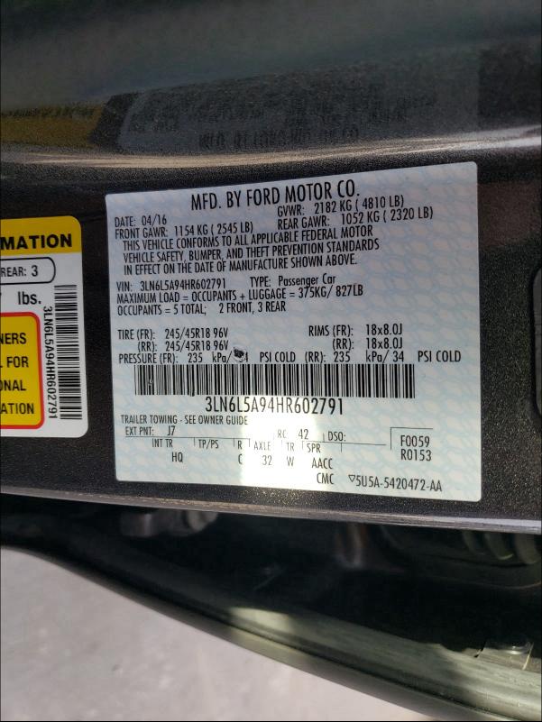 2017 LINCOLN MKZ PREMIE 3LN6L5A94HR602791