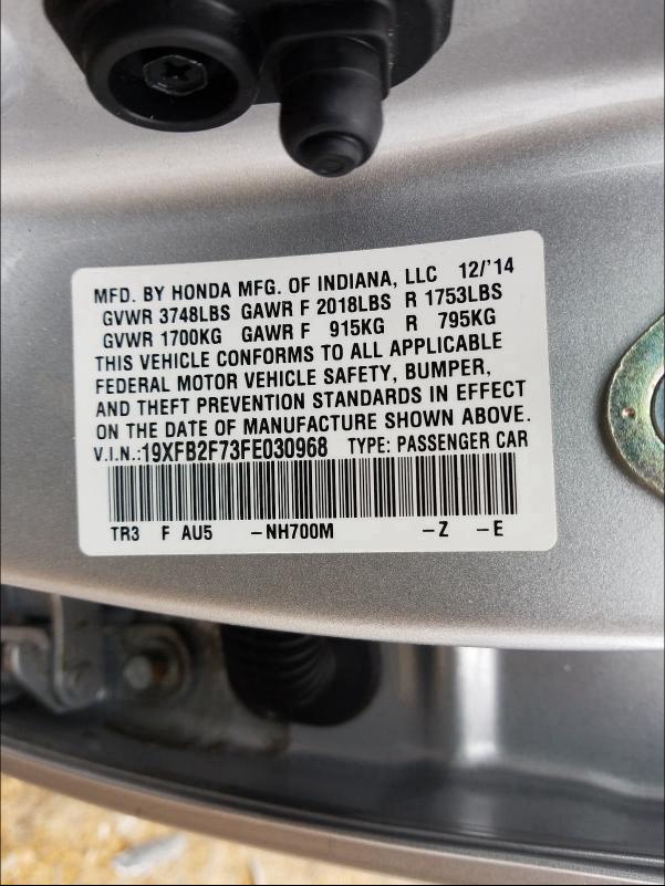 2015 HONDA CIVIC SE 19XFB2F73FE030968