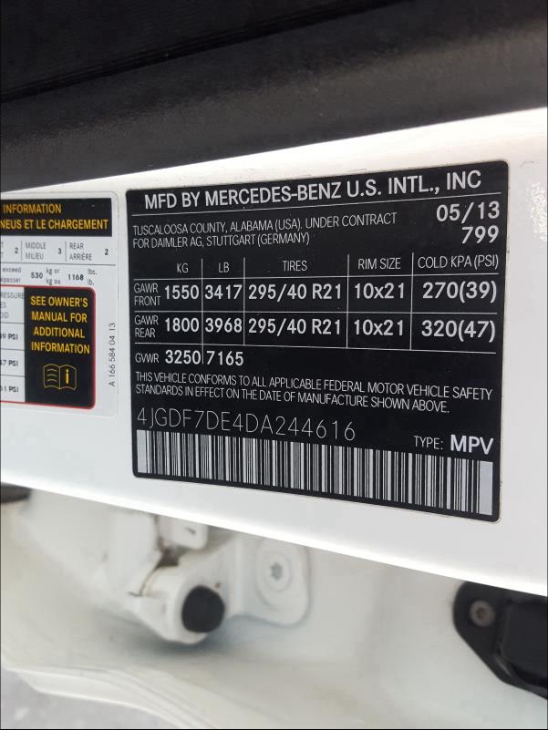 2013 MERCEDES-BENZ GL 550 4MA 4JGDF7DE4DA244616