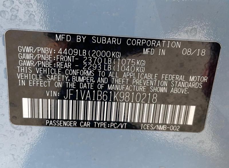 2019 SUBARU WRX PREMIU JF1VA1B61K9810218