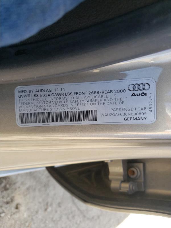 2012 AUDI A7 PRESTIG WAU2GAFC3CN090809