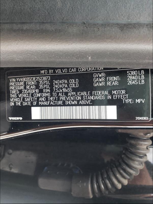2014 VOLVO XC60 T6 YV4902DZ3E2523873